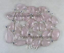 Offer 25 PCs Natural Pink Rose Quartz Gemstone Silver Plated Pendant Jewelry