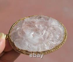 Old Chinese Gilt Silver Rose Quartz Carved Carving Pendant with Flowers