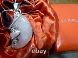 Old Florence Italian Silver Rose Quartz Amethyst Large Pendant & chain & box bag