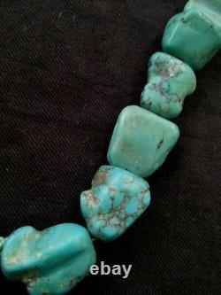 Old Native American Kingman turquoise & rose quartz pendant necklace 72 g. 19