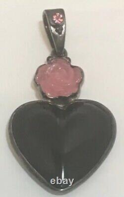 Onyx Heart Pendant, With Rose Quartz Topaz- Sterling (Old)