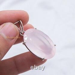Oval Cut Natural Rose Quartz Gemstone 925 Sterling Silver Pendant For Gifts