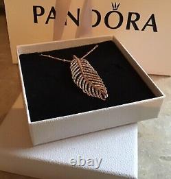 PANDORA Light As A Feather Rose Gold Pave Pendant With Pandora Rose Beaded 50cm