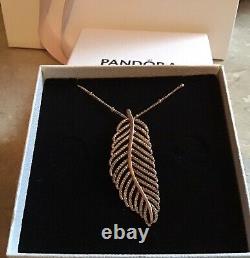 PANDORA Light As A Feather Rose Gold Pave Pendant With Pandora Rose Beaded 50cm