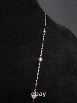 PERFECT! 29 Antique Necklace ROSE QUARTZ & Sterling Silver TEARDROP Art Deco