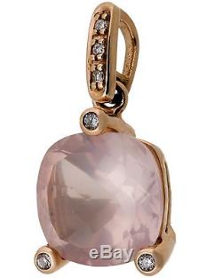 POIRAY Beautiful 18K Rose Gold Rose Quartz with Diamonds Pendant MSRP $1000