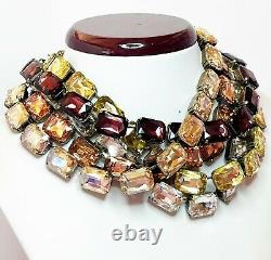 Peach Yellow Wine Crystal Antique Brass Necklaces Georgian Collet Women Gift