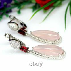 Pendant Earring Pink Rose Quartz Red Garnet Genuine Gems Solid Sterling Silver