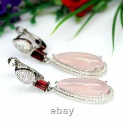 Pendant Earring Pink Rose Quartz Red Garnet Genuine Gems Sterling Silver 18 Inch