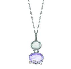 Phillip Gavriel 925 Silver Amethyst Rose Quartz Ovals Diamond Pendant Necklace