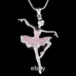 Pink BALLERINA Ballet Dancer Pointe Dance made with Swarovski Crystal Necklace