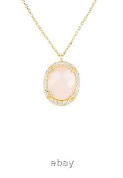 Pink Beatrice Oval Gemstone Pendant AAA Gold Rose Quartz Necklace handmade Gift