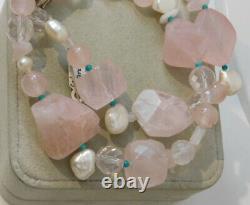 Pink Rose Quartz Baroque Pearl Chunky Stone Bead 20 Sterling Necklace 4g 86
