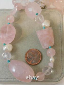 Pink Rose Quartz Baroque Pearl Chunky Stone Bead 20 Sterling Necklace 4g 86