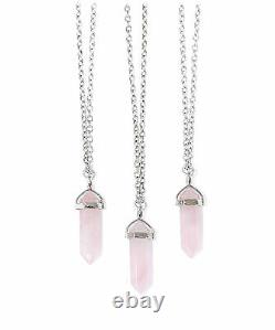 Pink Rose Quartz Crystal Bullet Stone Necklace-Vintage Silver- Jewellery-Healing