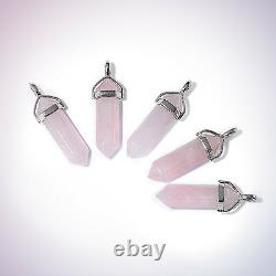 Pink Rose Quartz Crystal Bullet Stone Necklace-Vintage Silver- Jewellery-Healing