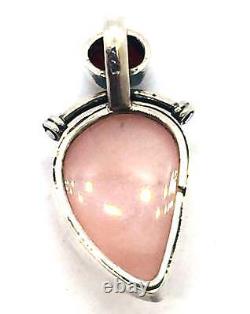 Pink Rose Quartz Crystal Lab Ruby Pendant 925 Sterling Silver Modernist LA4344