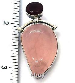 Pink Rose Quartz Crystal Lab Ruby Pendant 925 Sterling Silver Modernist LA4344