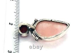 Pink Rose Quartz Crystal Lab Ruby Pendant 925 Sterling Silver Modernist LA4344