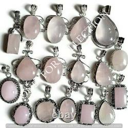 Pink Rose Quartz Gemstone 925 Sterling Silver Plated Handmade Pendants Jewelry