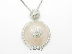 Platinum Sterling Silver Diamond Set White Sapphire Rose Quartz Vintage Pendant