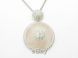 Platinum Sterling Silver Diamond Set White Sapphire Rose Quartz Vintage Pendant