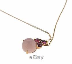 Pomellato Luna Rose Quartz Tourmaline 18k Gold Pendant Necklace $4900
