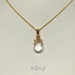 Pre Owned 14K Yellow Gold Pear Shape Rose Quartz & Amethyst Pendant Necklace 16