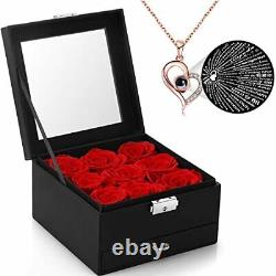 Preserved Rose Necklace I Love You 100 Languages Handmade Real Rose Jewelry
