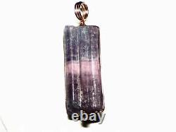 Purple Paraiba Tourmaline Necklace, Raw Crystal Pendant (43.7 ct) Rose Gold Wrap