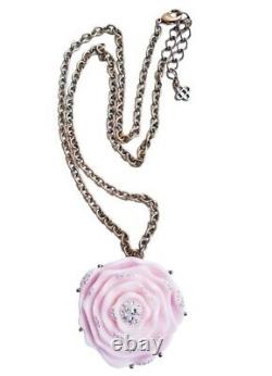 RARE RUNWAY OSCAR DE LA RENTA swarovsky Crystal pink resin rose pendant necklace
