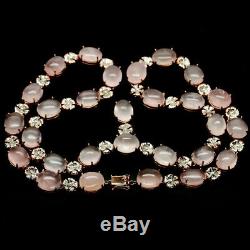 REAL! 15 X 18 mm. PINK ROSE QUARTZ LONG NECKLACE 35 925 STERLING SILVER