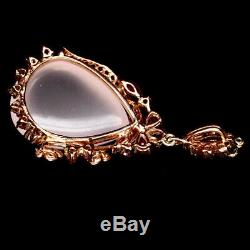 REAL 25X32mm PINK ROSE QUARTZ RUBY SAPPHIRE PENDANT 925 STERLING SILVER ROSE GP