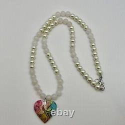 Rainbow Moss Agate Heart Pendant Rose Quartz Glass Pearl 925 Silver 24 Necklace