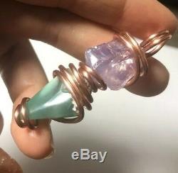 Rare Aquaprase Scorolite Lavender Opalized Rose Quartz Crystal Pendant Copper
