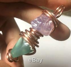 Rare Aquaprase Scorolite Lavender Opalized Rose Quartz Crystal Pendant Copper