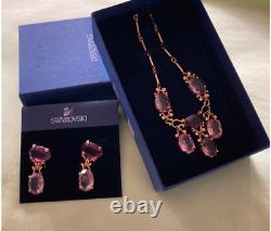 Rare New Authentic Swarovski Dark Pink Crystal Necklace and Earrings set
