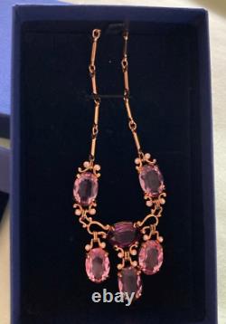 Rare New Authentic Swarovski Dark Pink Crystal Necklace and Earrings set