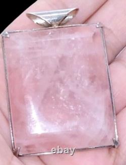 Rare Vintage Rose Quartz Set in Sterling Silver Statement Pendant