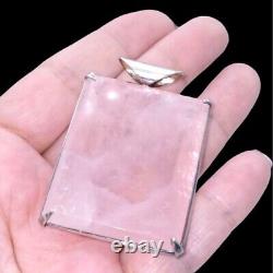 Rare Vintage Rose Quartz Set in Sterling Silver Statement Pendant