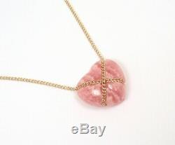 Rare Vintage Tiffany & Co 14K Yellow Gold Rose Quartz Heart Necklace 18 withpouch