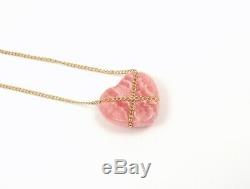 Rare Vintage Tiffany & Co 14K Yellow Gold Rose Quartz Heart Necklace 18 withpouch