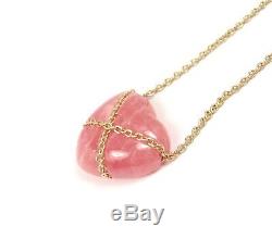 Rare Vintage Tiffany & Co 14k Yellow Gold Rose Quartz Heart Necklace withpouch