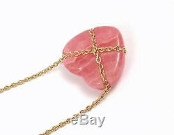 Rare Vintage Tiffany & Co 14k Yellow Gold Rose Quartz Heart Necklace withpouch