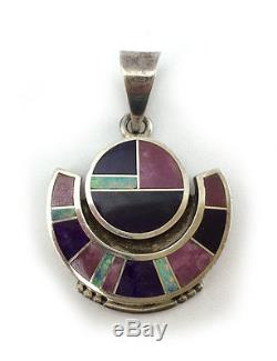 Ray Tracey Navajo Sterling Pendant with Sugilite, Fire Opal and Rose Quartz