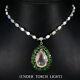 Real 26ct Pink Rose Quartz & CHROME DIOPSIDE, FIRE OPAL Gems 925 Silver Necklace