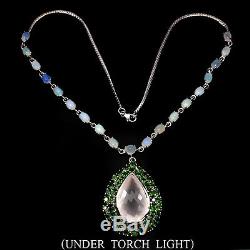 Real 26ct Pink Rose Quartz & CHROME DIOPSIDE, FIRE OPAL Gems 925 Silver Necklace