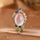 Real S925 Sterling Silver Men Women Lucky Magpie Oval Rose Quartz Pendant