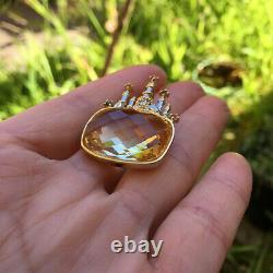 Retro Style Natural Free Citrine S925 sterling silver Castle pendant/brooch AS19