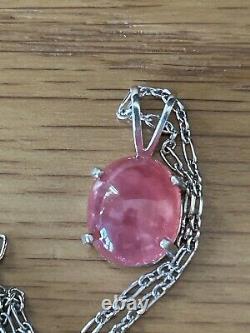 Rhodochrosite Pink Cabochon 12x10mm Silver Pendant Necklace 20 chain Estate NEW